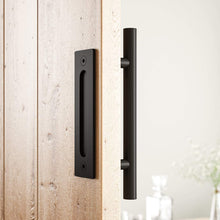Load image into Gallery viewer, 12&quot; Pull and Flush Barn Sliding Door Handle Set - Round Black