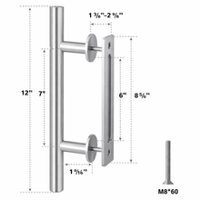 Load image into Gallery viewer, 12" Pull and Flush Barn Sliding Door Handle Set - Round SILVER