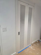 Load image into Gallery viewer, PRIMED PRECUT Louvered Door Panels Compatible with Compack 180/90 Hardware – Ventilated Doors for AC, Laundry &amp; Utility Rooms