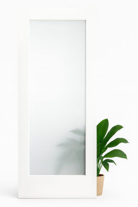 MILCASA WHITE Door Slab With FROSTED Glass. Compatible with Concealed MAGIC System, ERGON and POCKET Hardware. Made in ITALY.