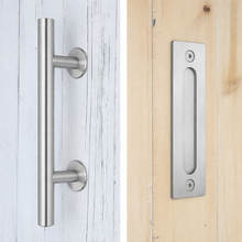 Load image into Gallery viewer, 12" Pull and Flush Barn Sliding Door Handle Set - Round SILVER
