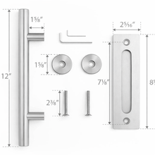 Load image into Gallery viewer, 12" Pull and Flush Barn Sliding Door Handle Set - Round SILVER