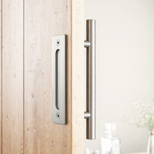 Load image into Gallery viewer, 12" Pull and Flush Barn Sliding Door Handle Set - Round SILVER