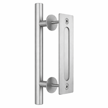 Load image into Gallery viewer, 12" Pull and Flush Barn Sliding Door Handle Set - Round SILVER