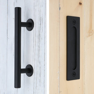12" Pull and Flush Barn Sliding Door Handle Set - Round Black